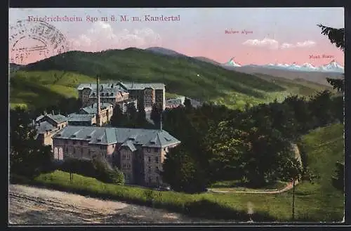 AK Friedrichsheim /Kandertal, Ortspartie mit Berner Alpen und Mont Blanc