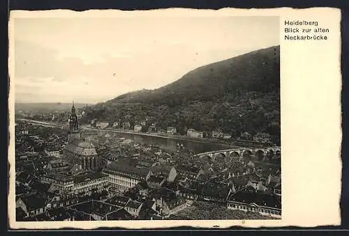 AK Heidelberg, Alte Neckarbrücke mit Kirche