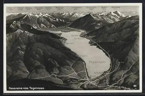 Künstler-AK Tegernsee, Panorama mit Kaltenbrunn, Gmund und Hirschberg