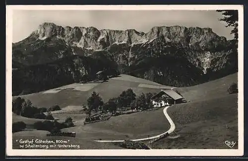 AK Schellenberg, Gasthof Götschen mit Untersberg