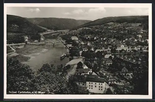 AK Carlshafen a. d. Weser, Teilansicht mit Brücke