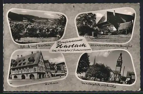 AK Haslach im Kinzigtal, Gasthaus Schwarzwaldhaus, Rathaus, Marktplatz mit Kirche