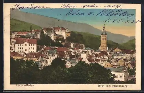 AK Baden-Baden, Blick vom Friesenberg auf den Ort