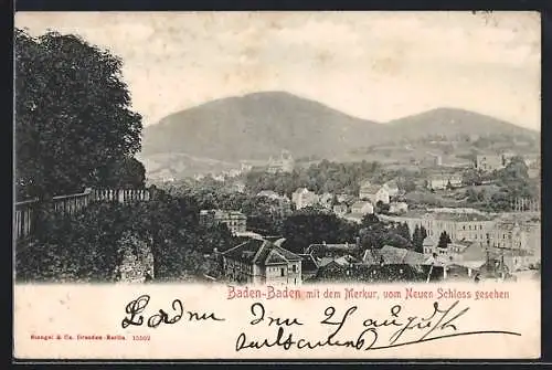 AK Baden-Baden, Teilansicht mit dem Merkur vom Neuen Schloss gesehen