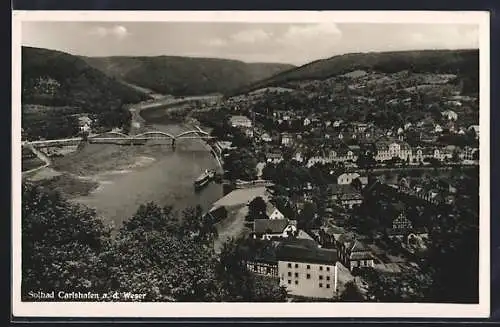 AK Carlshafen a. d. Weser, Teilansicht mit Kirche