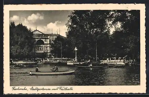 AK Karlsruhe, Stadtgartensee mit Festhalle