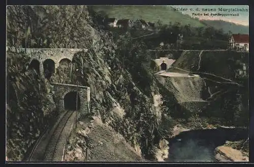 AK Raumünzach, Rappenwand mit Strecke der neuen Murgtalbahn