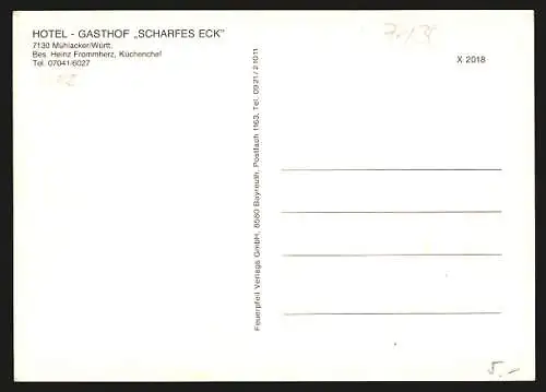 AK Mühlacker /Württ., Ortsansichten, Hotel- Gasthof Scharfes Eck