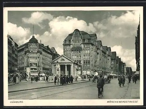 AK Hamburg, Ladengeschäfte und Passanten in der Mönckebergstrasse