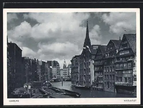 AK Alt-Hamburg, Nikolaiflet mit Kirchturm