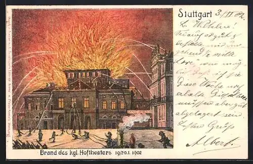 AK Stuttgart, Brand des kgl. Hoftheaters 19. /20.1.1902