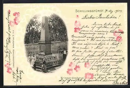 Lithographie Schillingsfürst, Kriegerdenkmal, Passepartout