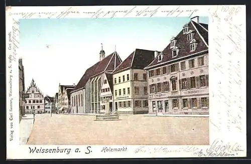 AK Weissenburg a. S., Blick auf den Holzmarkt mit leuchtenden Fenstern