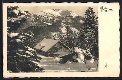 AK Schliersee, Berggasthof Obere Fürstalm im Schnee