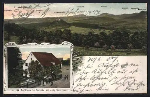 AK Donzdorf, Gasthaus zur Kuchalb, Panorama mit Scharfenschloss