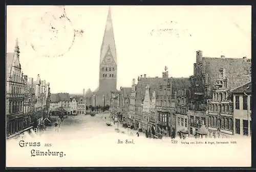 AK Lüneburg, Strasse am Sand mit Kirche