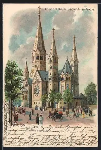 Lithographie Berlin-Charlottenburg, Kaiser Wilhelm Gedächtnis-Kirche