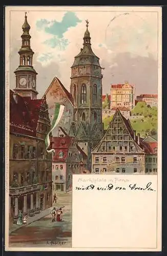 Künstler-Lithographie Pirna, Marktplatz