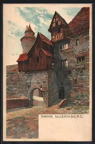 Künstler-AK K. Mutter: Nürnberg, Burgthor, Heinrich Haeberlein, Hof-Lebkuchen- u. Chocolade-Fabrik, Nürnberg