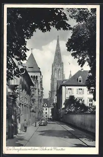 AK Freiburg /Schwarzwald, Burgstrasse mit dem Blick auf das Münster