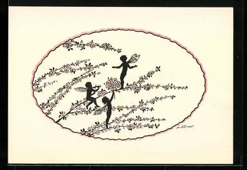 Künstler-AK Elsbeth Forck: Elfen gratulieren einem Geburtstagskind