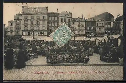 AK Beauvais, La Place de l`Hôtel-de-Ville un jour de marché