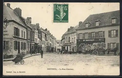 AK Breteuil, La Rue d`Amiens, Strassenpartie