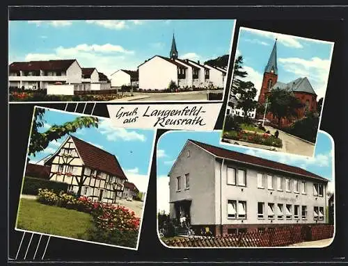 AK Langenfeld-Reusrath, Wohnsiedlung, Kirche und Fachwerkhaus