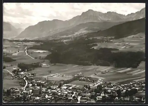 AK Teisendorf /Obb., Fliegeraufnahme mit Bergpanorama