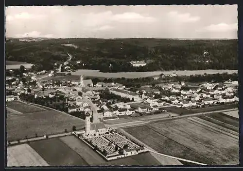 AK Winhöring /Obb., Fliegeraufnahme mit Kirche und Friedhof