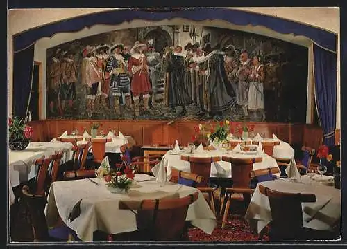 AK Rothenburg ob der Tauber, Hotel Tilman Riemenschneider, Bes. K. Braun, Speisesaal