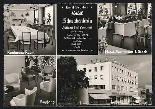 AK Bad Cannstatt /Stuttgart, Hotel Schwabenbräu am Bahnhof mit Restaurant