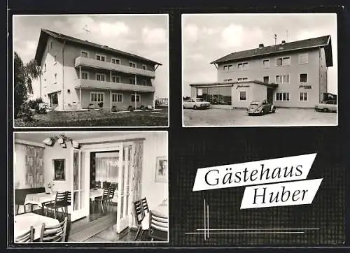 AK Bad Füssing-Safferstetten, Gästehaus Huber mit Wintergarten und Innenansicht