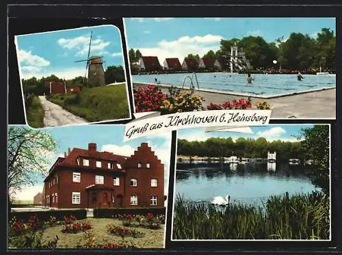 AK Kirchhoven b. Heinsberg, Freibad, Windmühle und See