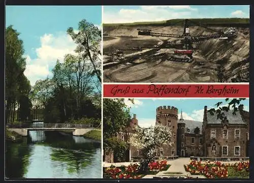 AK Paffendorf /Bergheim, Schloss, Flusspartie und Tagebau