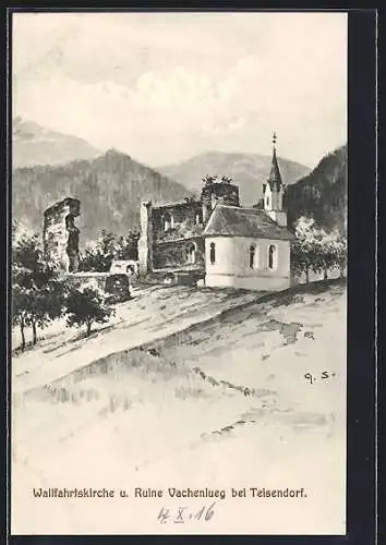 AK Teisendorf, Wallfahrtskirche und Ruine Vachenlueg