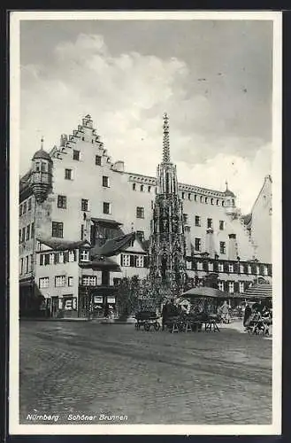 AK Nürnberg, Schöner Brunnen mit Marktständen