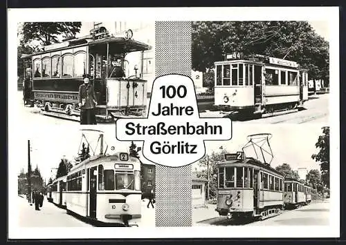 AK Görlitz, 100 Jahre Strassenbahn, Triebwagen von 1897, 1926 und 1964