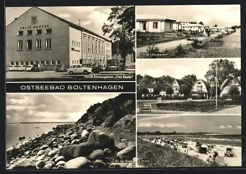 AK Boltenhagen, Teilansicht FDGB-Erholungsheim Fritz Reuter, FDGB Urlauberdorf, Kurpark, Strand, An der Küste