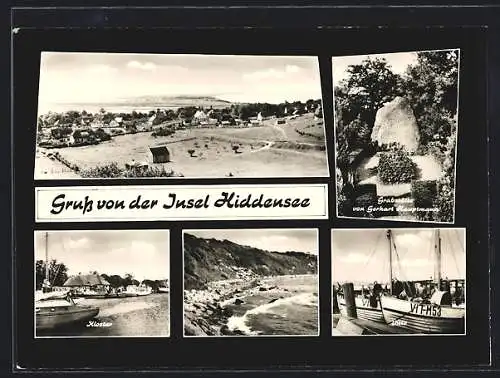 AK Hiddensee, Kloster, Grabstätte von Gerhart Hauptmann und Segelboote