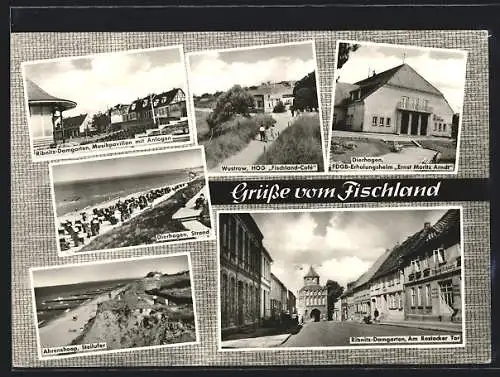 AK Ribnitz-Damgarten, Am Rostocker Tor, Musikpavillon mit Anlagen, HOG Fischland-Café Wustrow