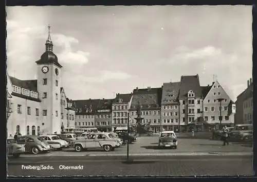 AK Freiberg /Sachs., Obermarkt mit parkenden Autos