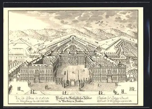 AK Würzburg, Hochfürstliche Residenz als Kupferstich 1752