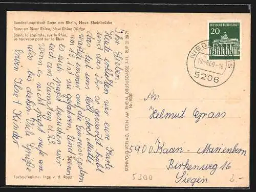 AK Bonn am Rhein, Neue Rheinbrücke mit Schiffen