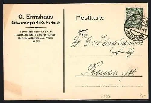 AK Schwenningdorf /Herford, Korrespondenzkarte G. Ermshaus