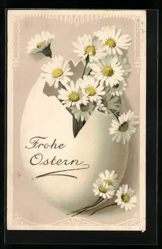 AK Frohe Ostern, Margueriten in einem Osterei