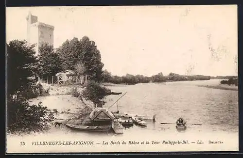 AK Villeneuve-les-Avignon, Les Bords du Rhone et la Tour Philippe-le-Bel