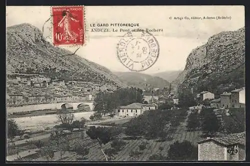 AK Anduze, Le Pont et des Rochers