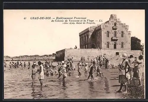 AK Grau-Du-Roi, Etablissement Protestant de Colonie de Vacances et la Plage