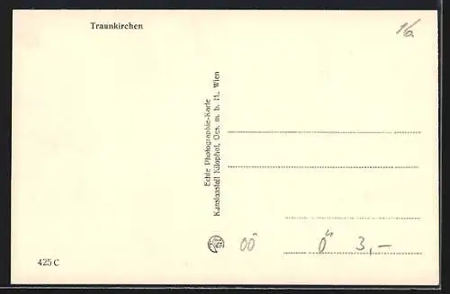 AK Traunkirchen, Ortsansicht mit den Bergen dahinter